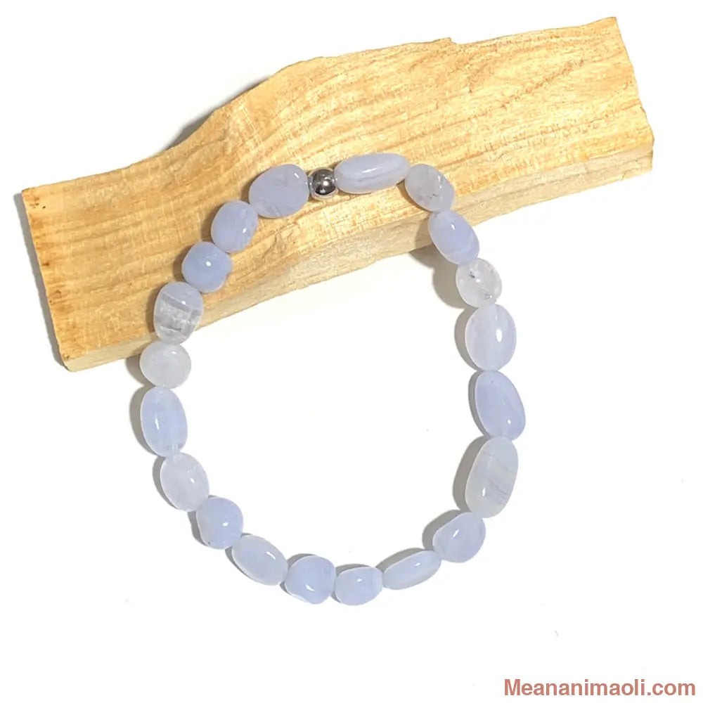 Bracelet agate blue lace galet – pierre naturelle d’apaisement et de communication sereine