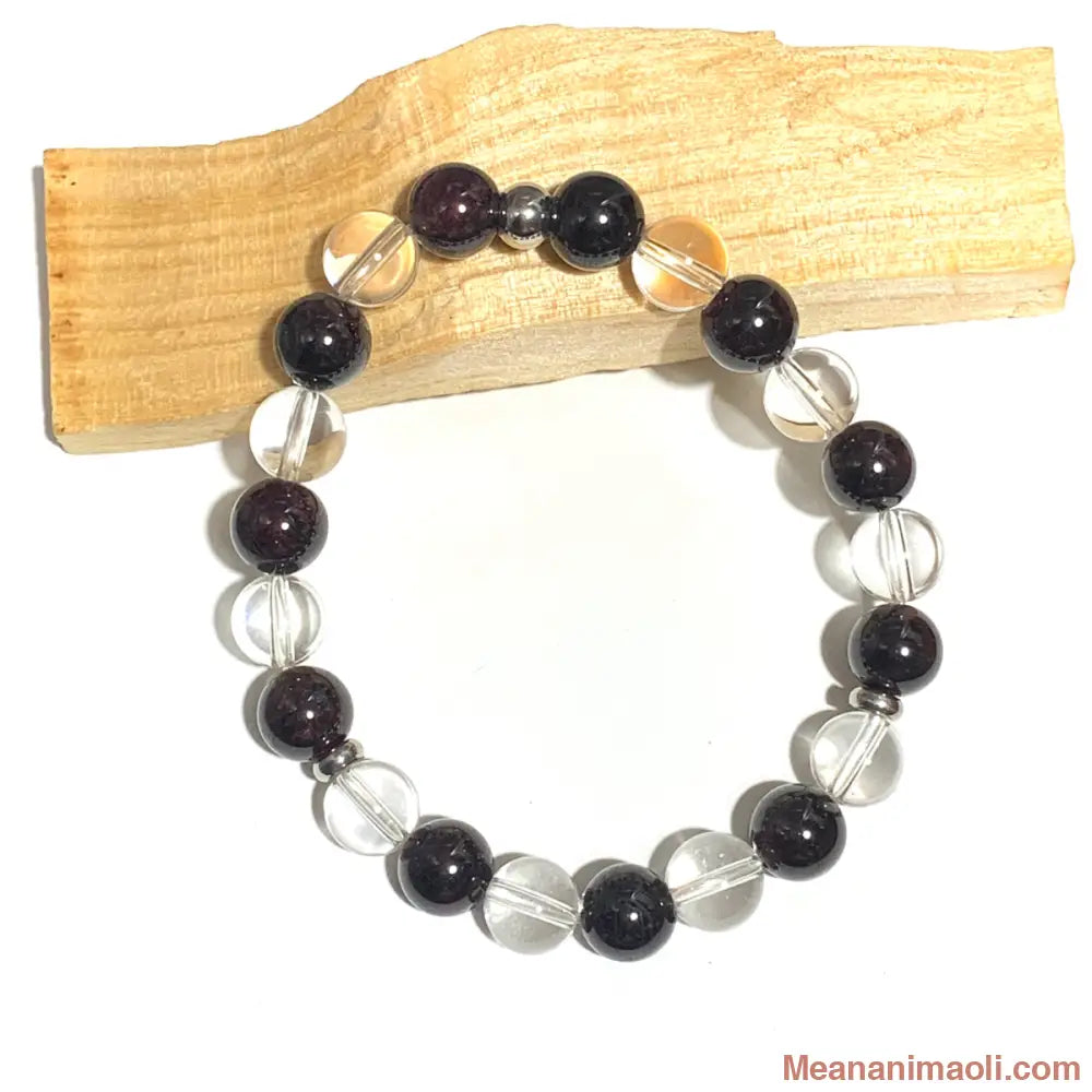 Bracelet en Grenat Castel de Roche et Cristal de Roche 8 mm, pierre naturelle pour énergie, lucidité et clarté intérieure.