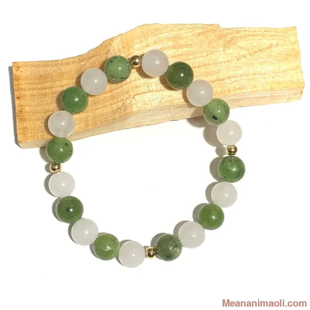 Bracelet jade blanc et jade néphrite 8 mm – pierres naturelles d’harmonie et de protection