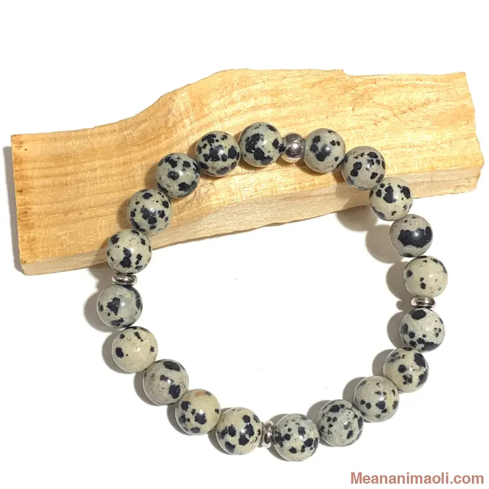 Bracelet jaspe dalmatien 8 mm – pierre naturelle de joie, ancrage et motivation
