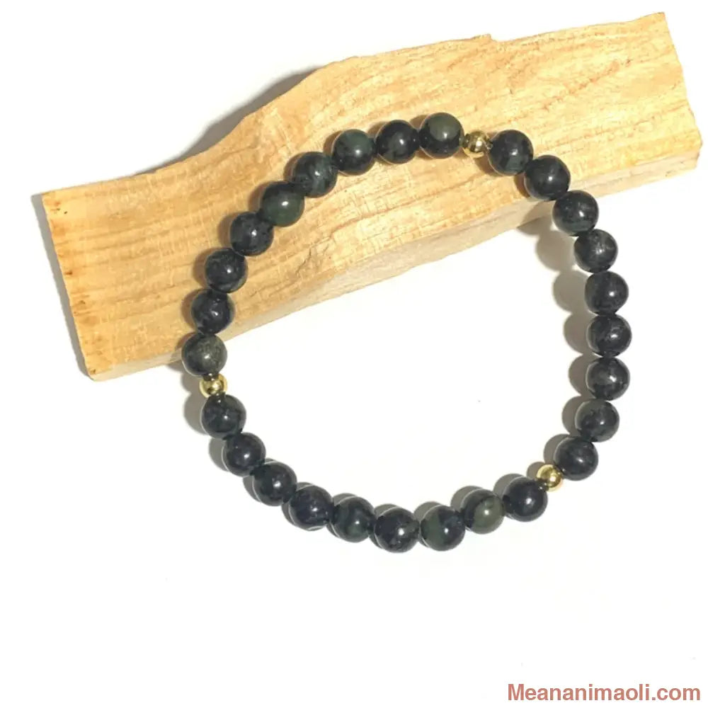 Bracelet en Jaspe Kambaba 6mm, perles acier inoxydable doré.