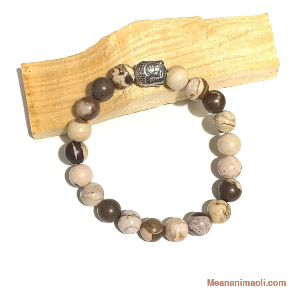 Bracelet jaspe zèbre brun 8 mm avec breloque Bouddha