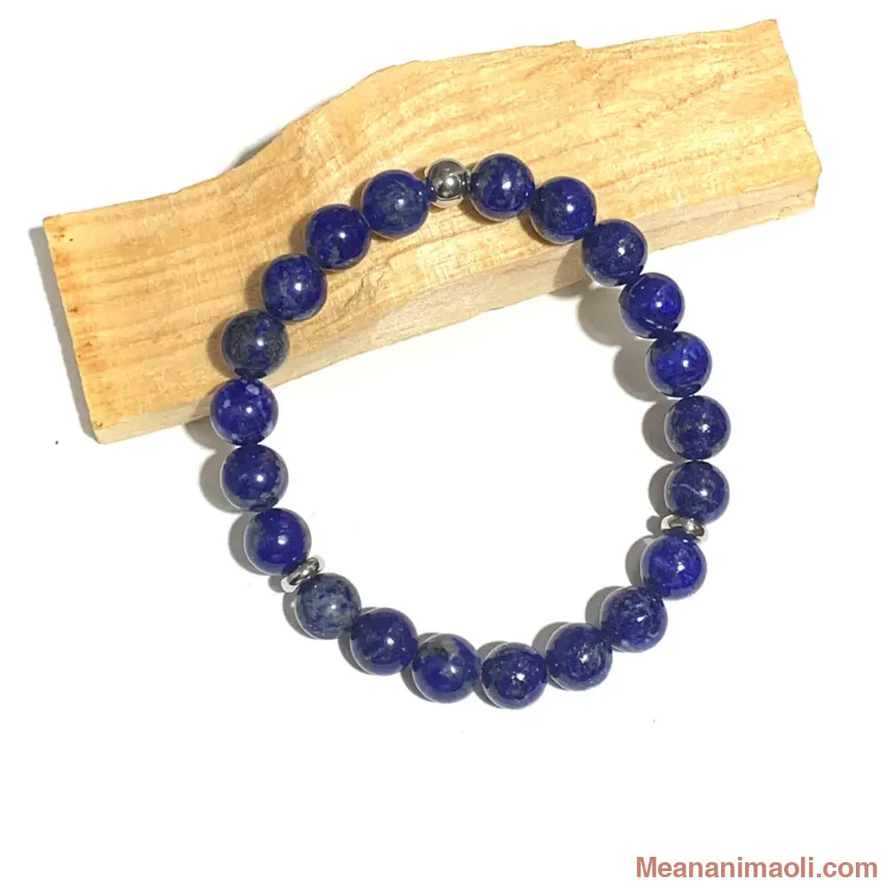 Bracelet Lapis Lazuli 8mm, perles acier inoxydable argenté.