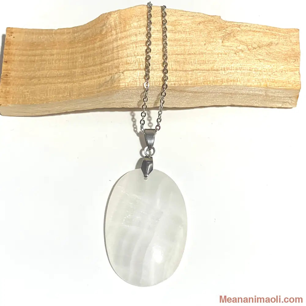 Collier acier inoxydable avec pendentif aragonite blanche naturelle