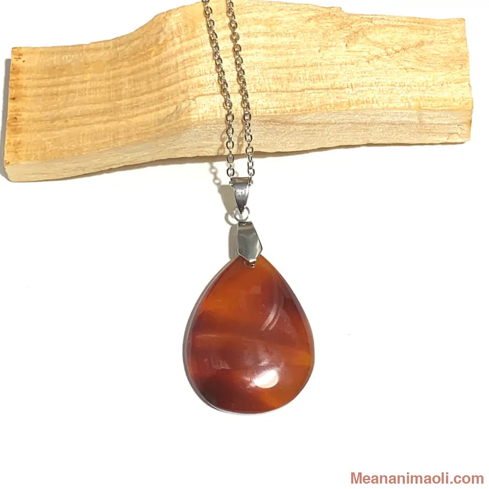 Collier acier inoxydable avec pendentif cornaline naturelle