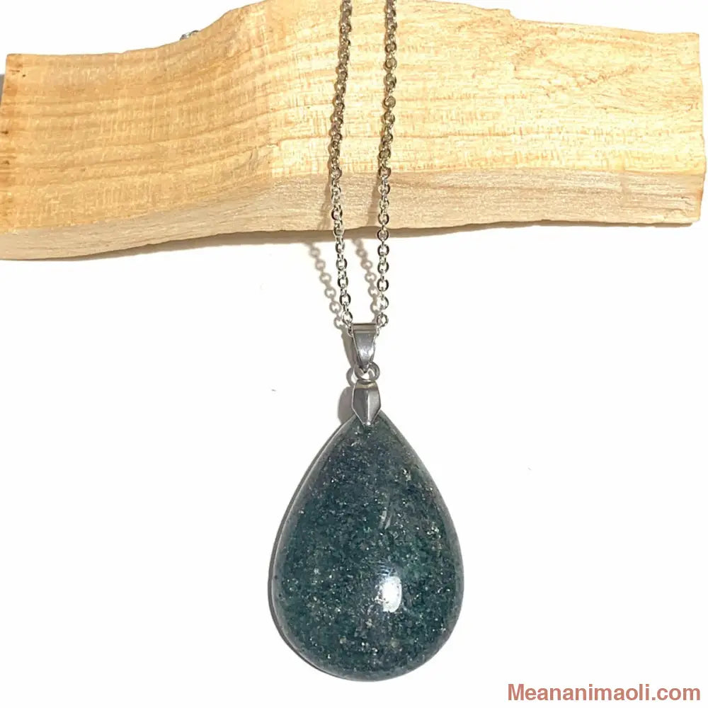 Collier acier inoxydable avec pendentif fuschite naturelle