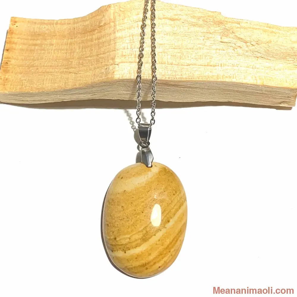 Collier acier inoxydable avec pendentif jaspe jaune naturel