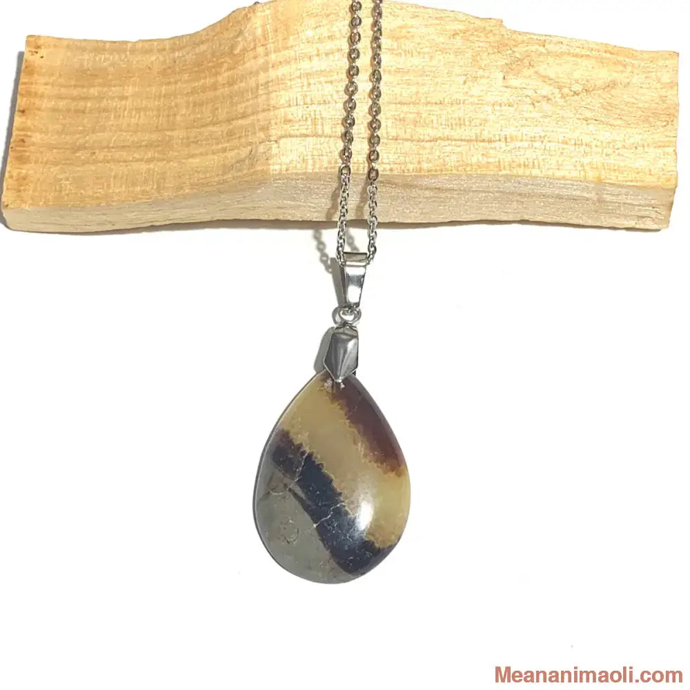 Collier acier inoxydable avec pendentif septaria naturelle