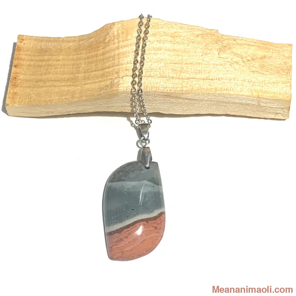 Collier acier inoxydable avec pendentif jaspe polychrome naturel