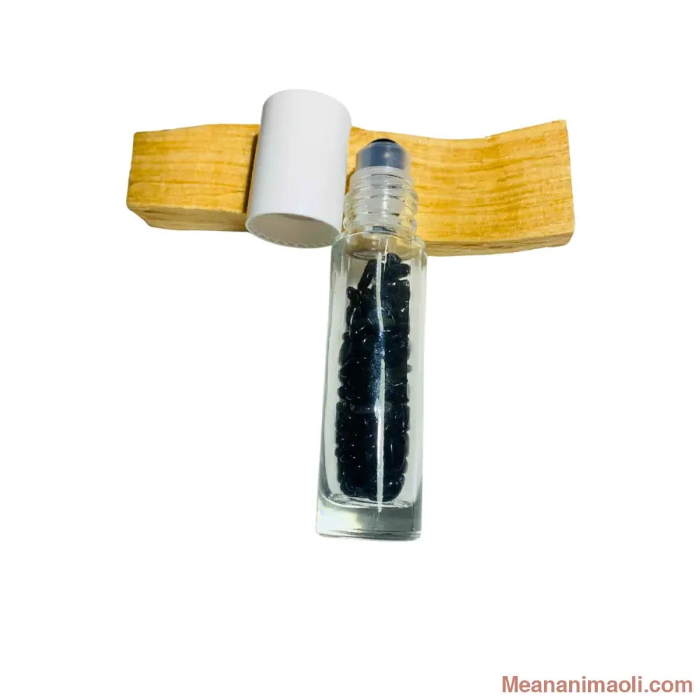Roll-On Obsidienne Dorée avec bille en pierre naturelle exposée, flacon en verre transparent, 10 ml, application facile pour éliminer les énergies négatives et retrouver équilibre