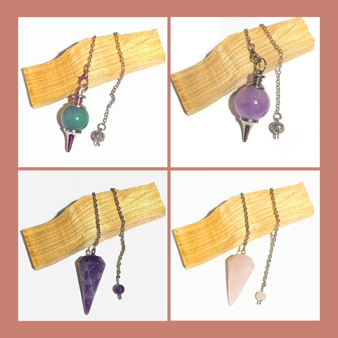 Pendules divinatoires et de radiesthésie en pierres naturelles en forme de boule ou prisme pour la divination