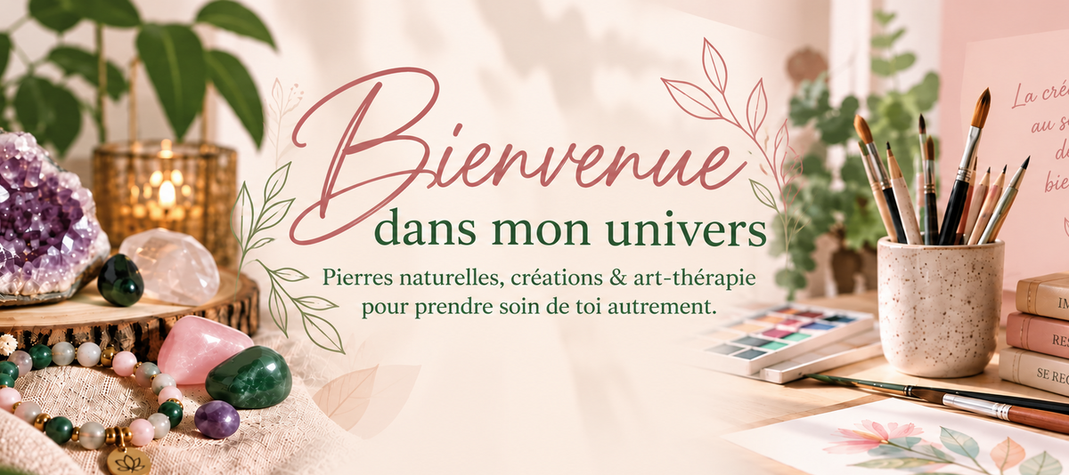 Univers Mea Nani Maoli mêlant pierres naturelles, créations artisanales et art-thérapie