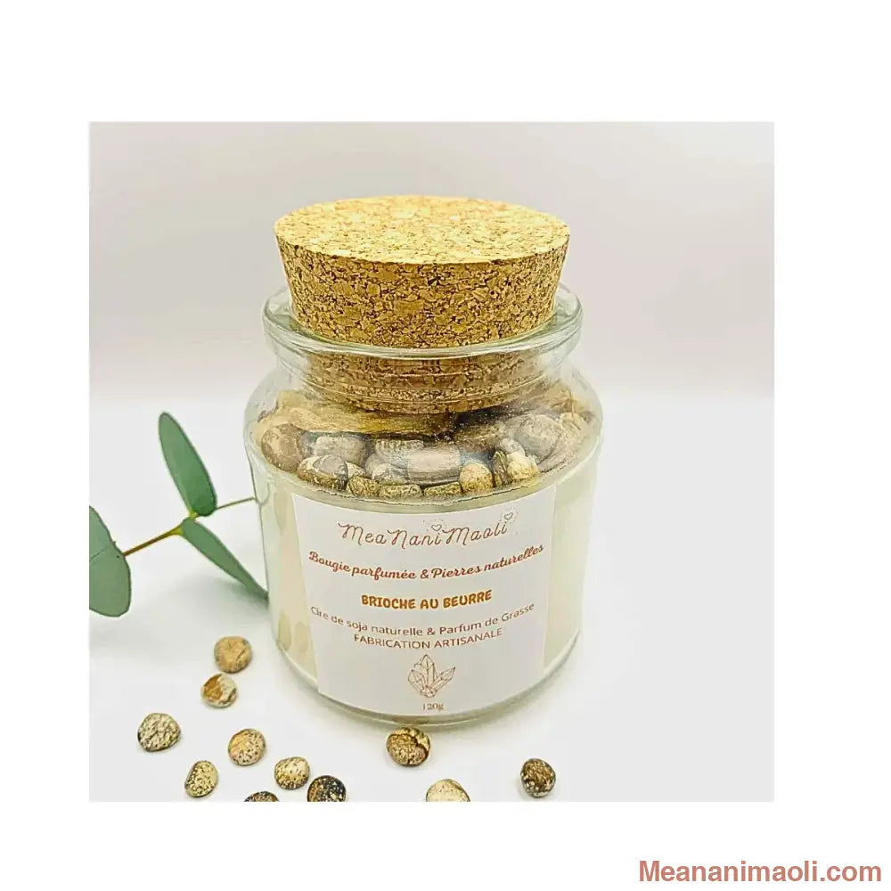 Bougie parfumée de lithothérapie Jaspe Paysage Brioche au Beurre – Meananimaoli
