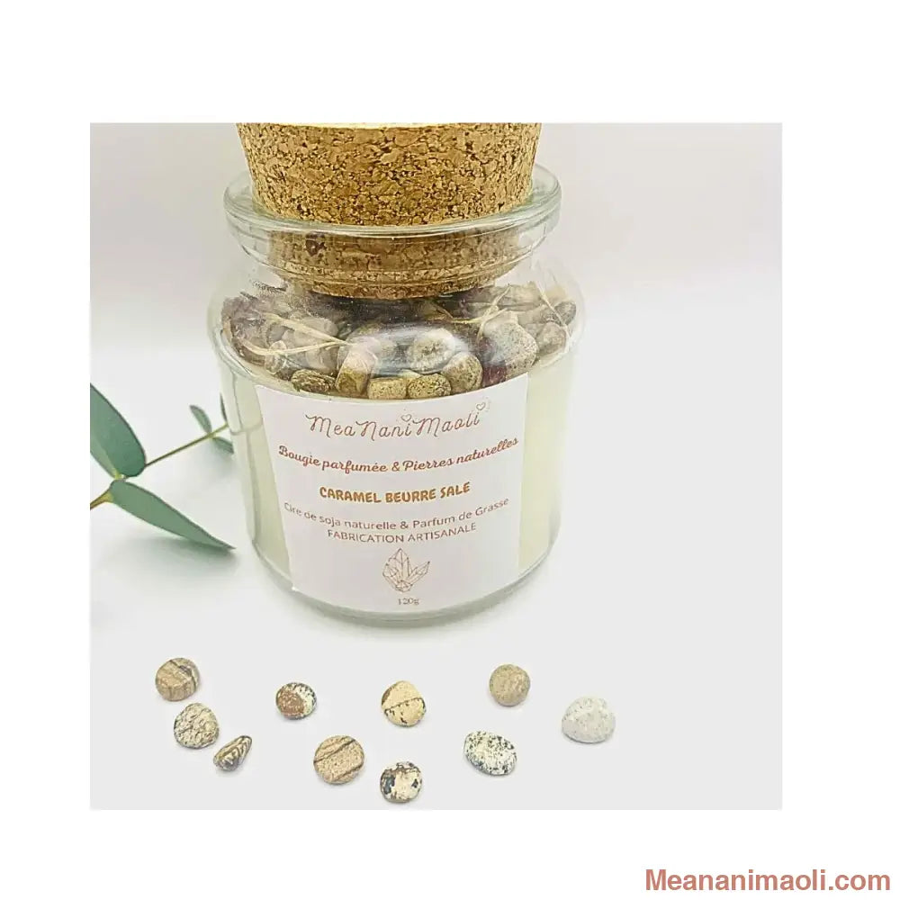 Bougie parfumée de lithothérapie Jaspe Paysage Caramel Beurre Salé – Meananimaoli.