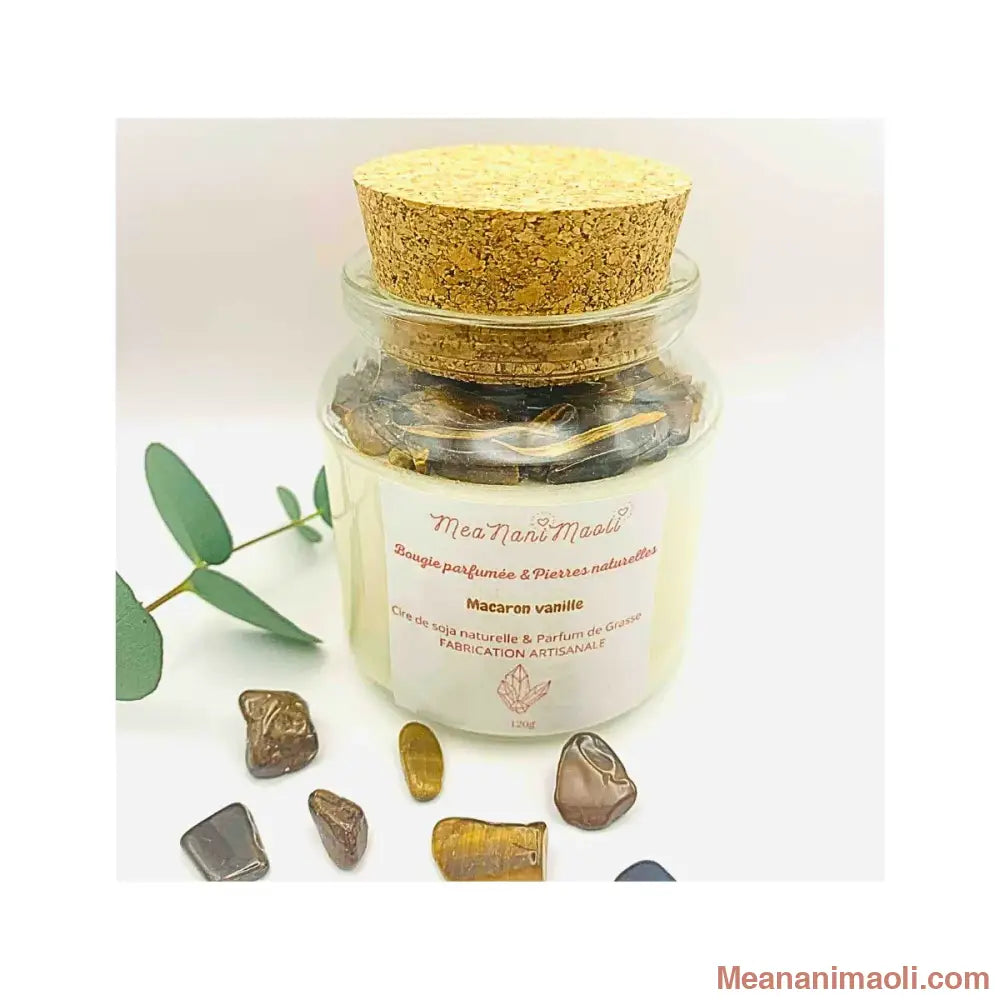 Bougie parfumée de lithothérapie Œil de Tigre Macaron Vanille – Meananimaoli