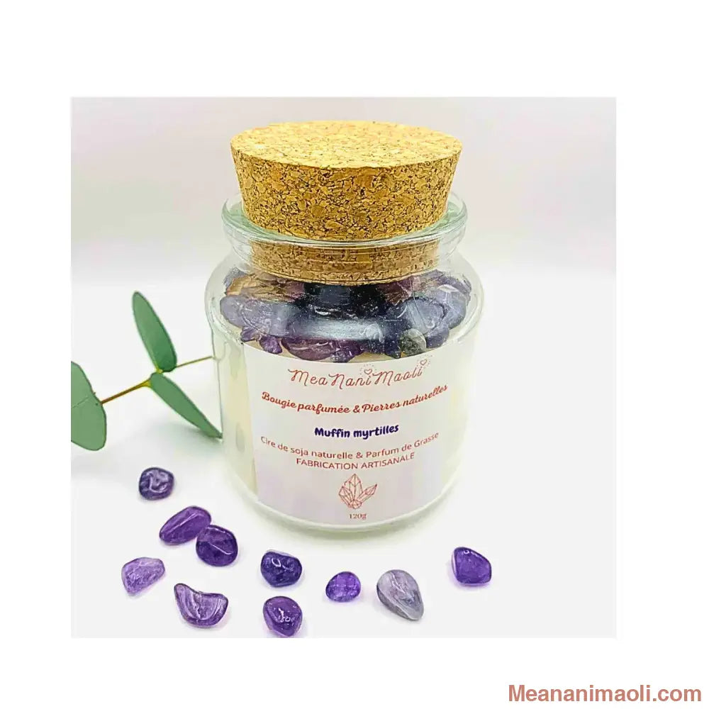 Bougie parfumée de lithothérapie Améthyste Muffin Myrtilles – Meananimaoli