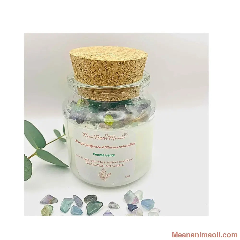 Bougie parfumée de lithothérapie Fluorite Pomme Verte – Meananimaoli