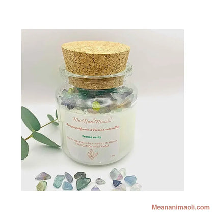 Bougie parfumée de lithothérapie Fluorite Pomme Verte – Meananimaoli