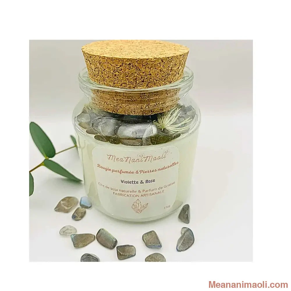 Bougie parfumée de lithothérapie Labradorite Violette Rose – Meananimaoli