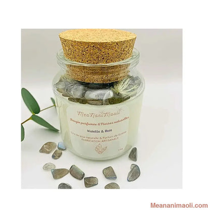 Bougie parfumée de lithothérapie Labradorite Violette Rose – Meananimaoli