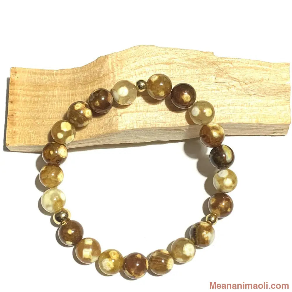 Bracelet Agate de Feu 8mm en pierres naturelles pour la lithothérapie, avec séparateurs en acier doré.