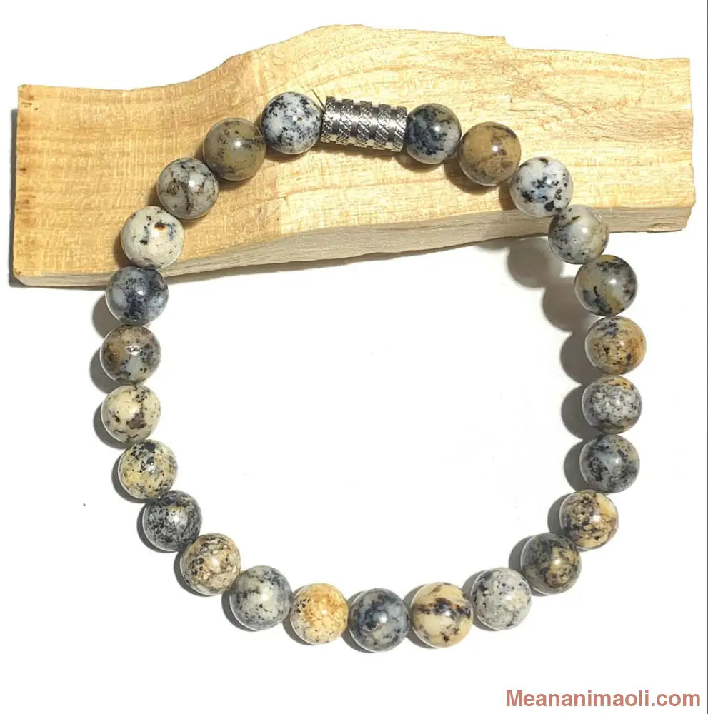 Bracelet Agate Dendritique 8 mm en pierres naturelles pour lithothérapie, Perle Acier Inox Argenté.