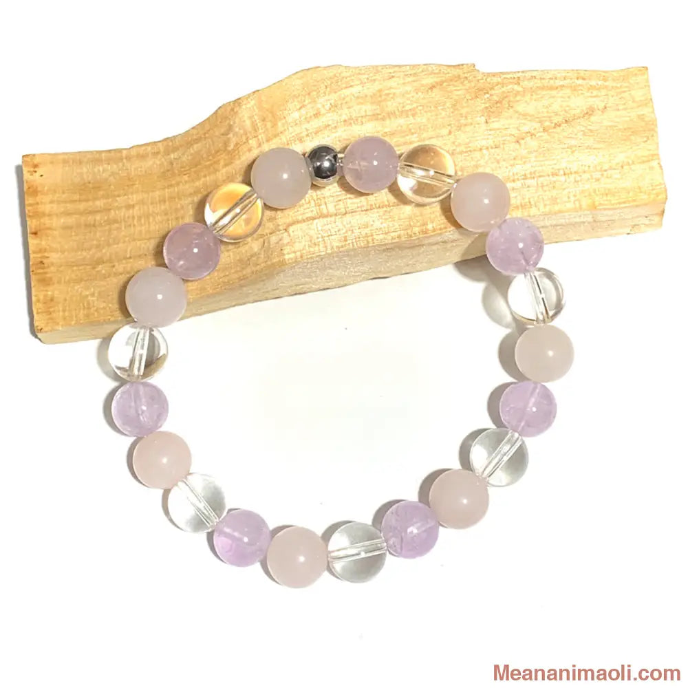 Bracelet améthyste lavande quartz rose cristal de roche 8 mm – pierre naturelle d’amour et d’élévation