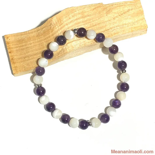 Bracelet Améthyste & Nacre 6mm – Intuition & paix intérieure Bracelet Améthyste & Nacre