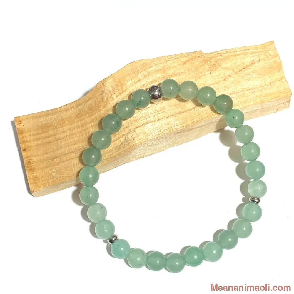 Bracelet Aventurine Verte 6mm, perles acier inoxydable argenté.