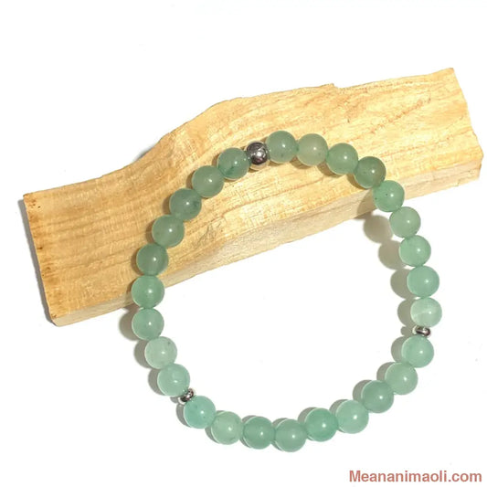 Bracelet Aventurine Verte 6mm, perles acier inoxydable argenté.