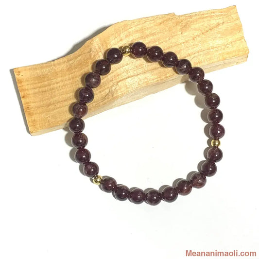 Bracelet Grenat 6mm, perles acier inoxydable doré.