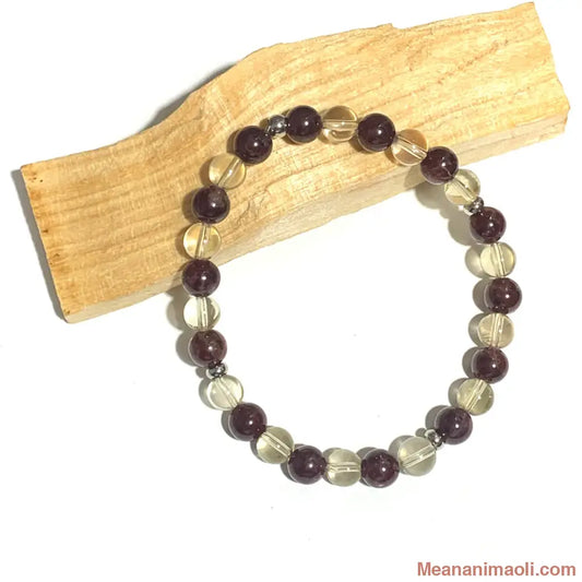 bracelet 6 mm Grenat et Citrine, perles acier inoxydable argenté.