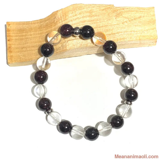 Bracelet en Grenat Castel de Roche et Cristal de Roche 8 mm, pierre naturelle pour énergie, lucidité et clarté intérieure.