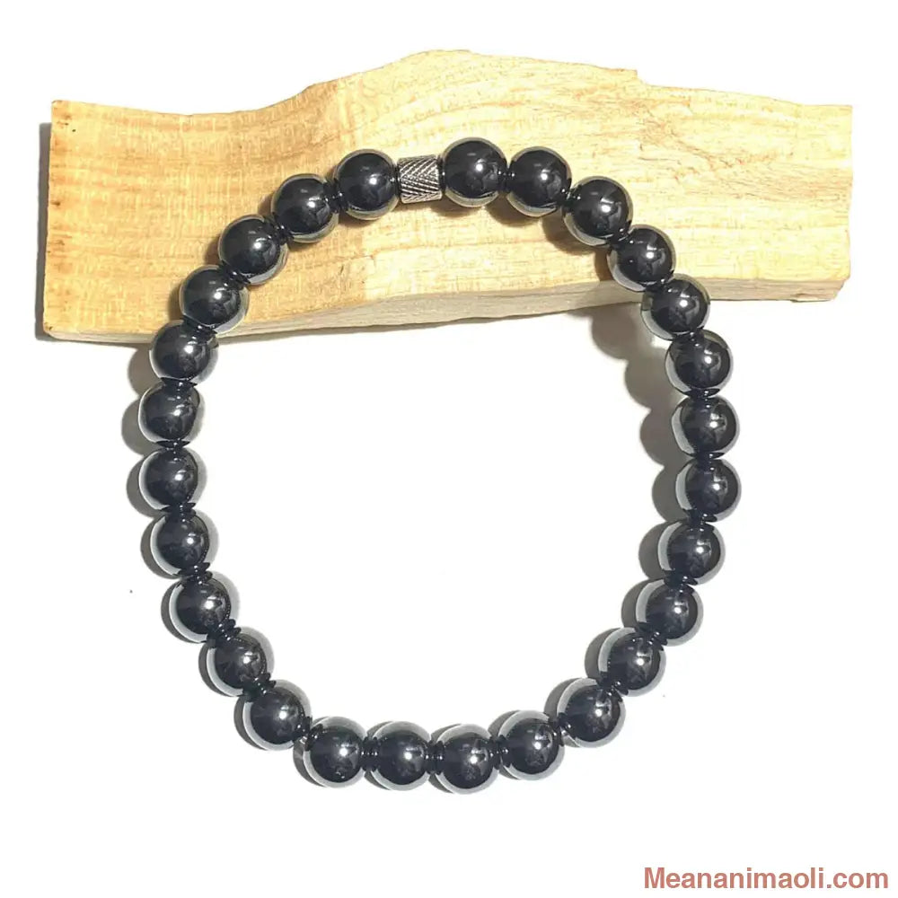 Bracelet Hématite 8 mm en pierres naturelles Gris Métallique pour lithothérapie, Protection, Perle Acier Inox Argenté.