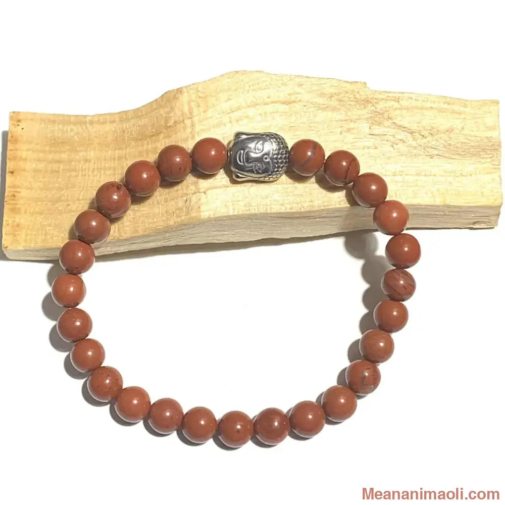 Bracelet Jaspe Rouge 6 mm avec breloque Bouddha en acier inoxydable argenté.
