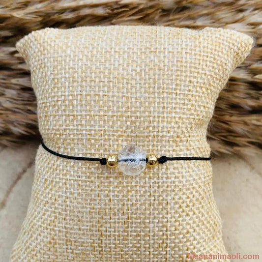  Bracelet macramé avec perle en cristal de roche craquelé – bijou ajustable de clarté et d’équilibre