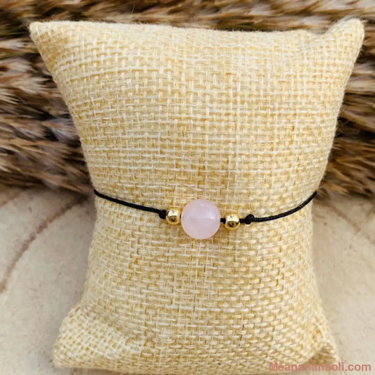 Bracelet macramé avec perle de quartz rose – bijou ajustable d’amour et de douceur