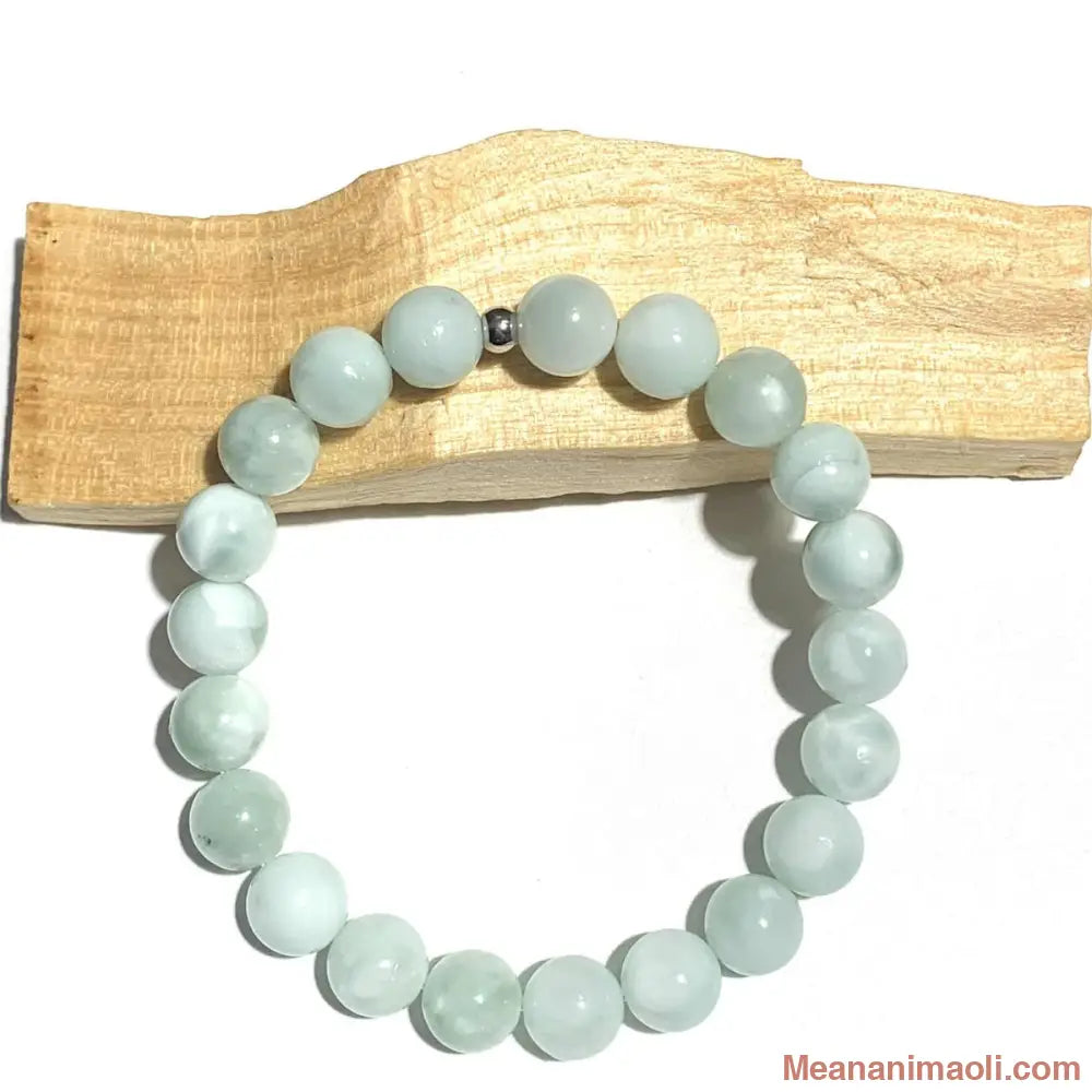 Bracelet Obsidienne Bleue Glacée en pierre naturelle 8mm pour lithothérapie avec séparateur en acier inoxydable argenté.