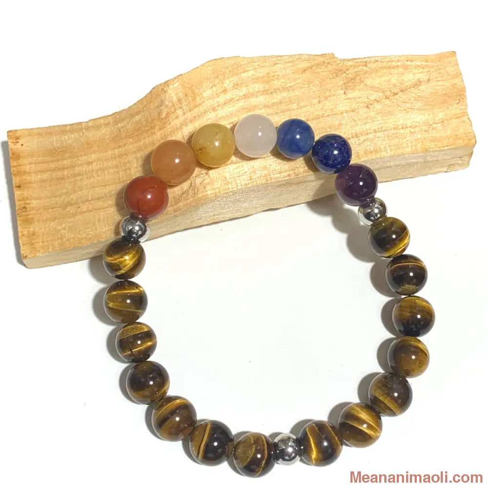 Bracelet 7 chakras œil de tigre – pierres naturelles d’harmonisation énergétique