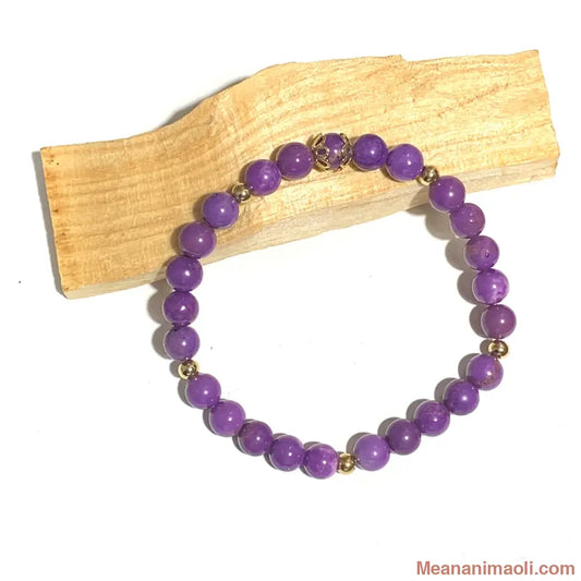 Bracelet en Phosphosidérite 6mm, perles et coupelles acier inoxydable doré.