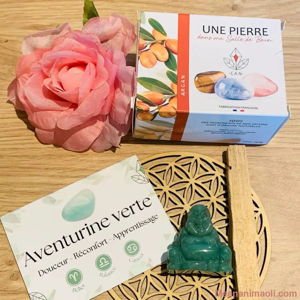 Coffret Fête des Mères avec aventurine verte, savon argan et palo santo