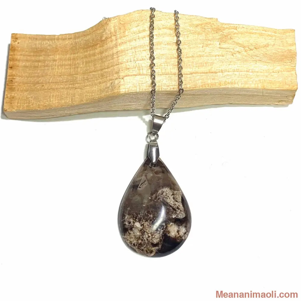 Collier acier inoxydable avec pendentif agate noire naturelle