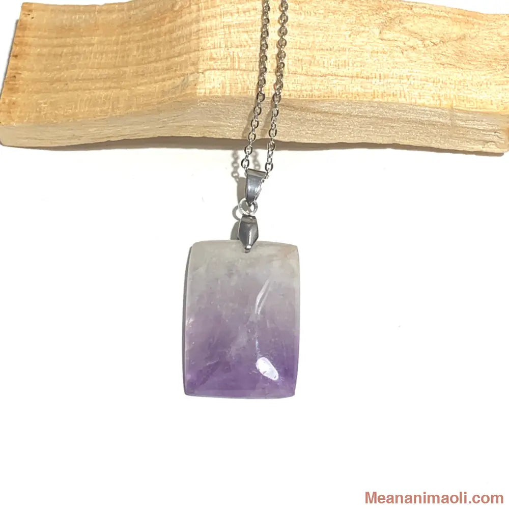  Collier acier inoxydable avec pendentif améthyste naturelle