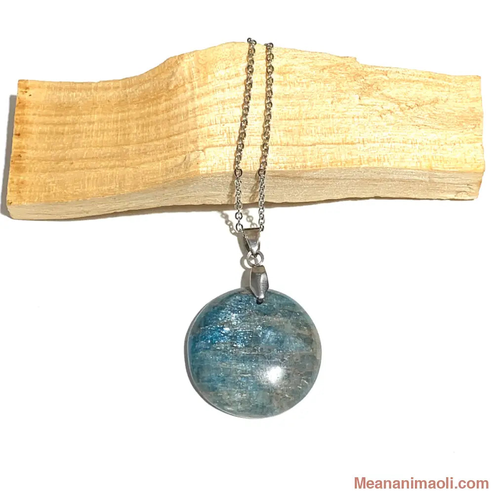 Collier acier inoxydable avec pendentif apatite bleue naturelle
