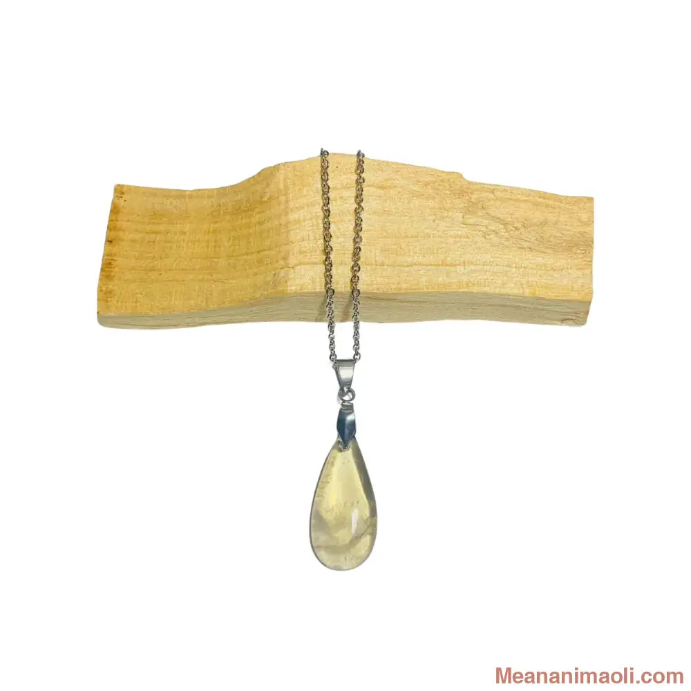 Collier Citrine naturelle sur chaîne en acier inoxydable argenté.