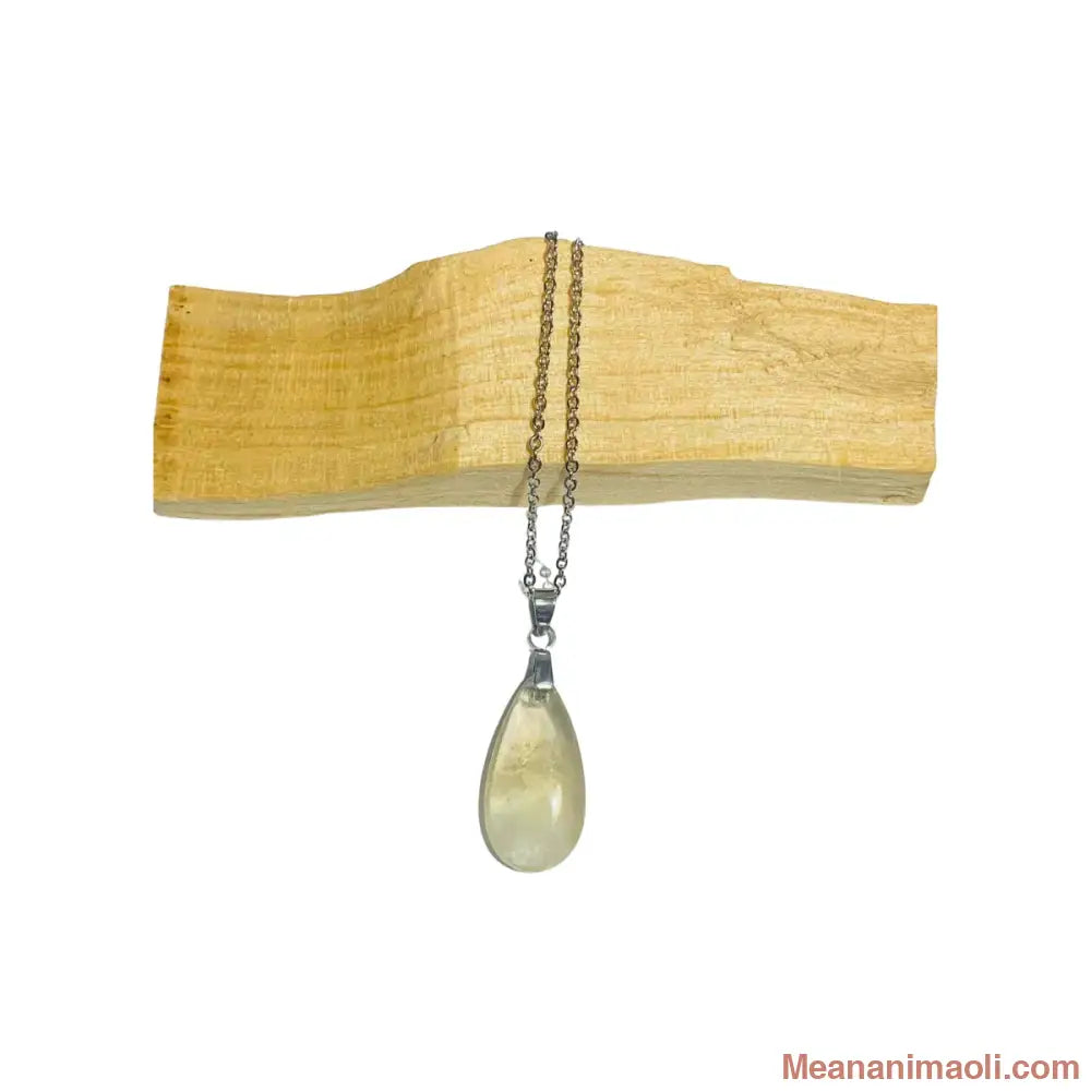 Collier Citrine naturelle claire sur chaîne en acier inoxydable argenté
