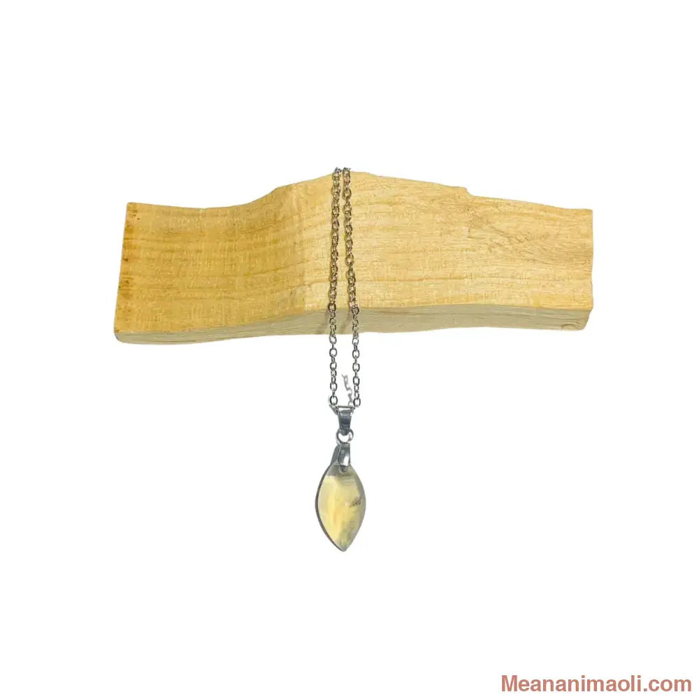 Collier Citrine naturelle sur chaîne en acier inoxydable argenté posé sur un batôn palo santo