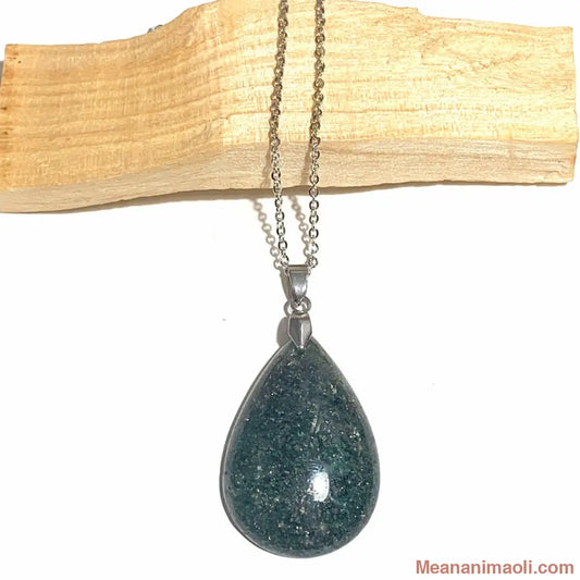 Collier acier inoxydable avec pendentif fuschite naturelle