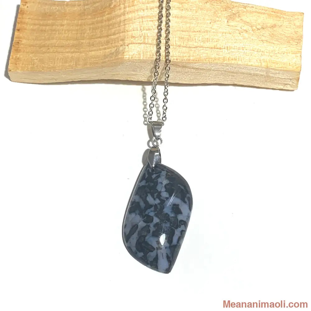 Collier acier inoxydable avec pendentif gabbro naturel