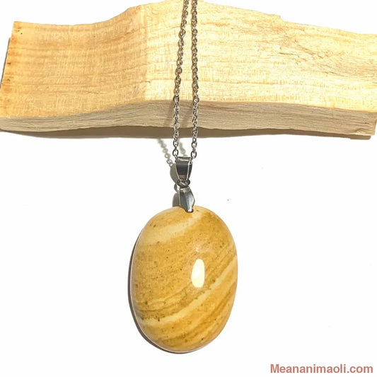  Collier acier inoxydable avec pendentif jaspe jaune naturel